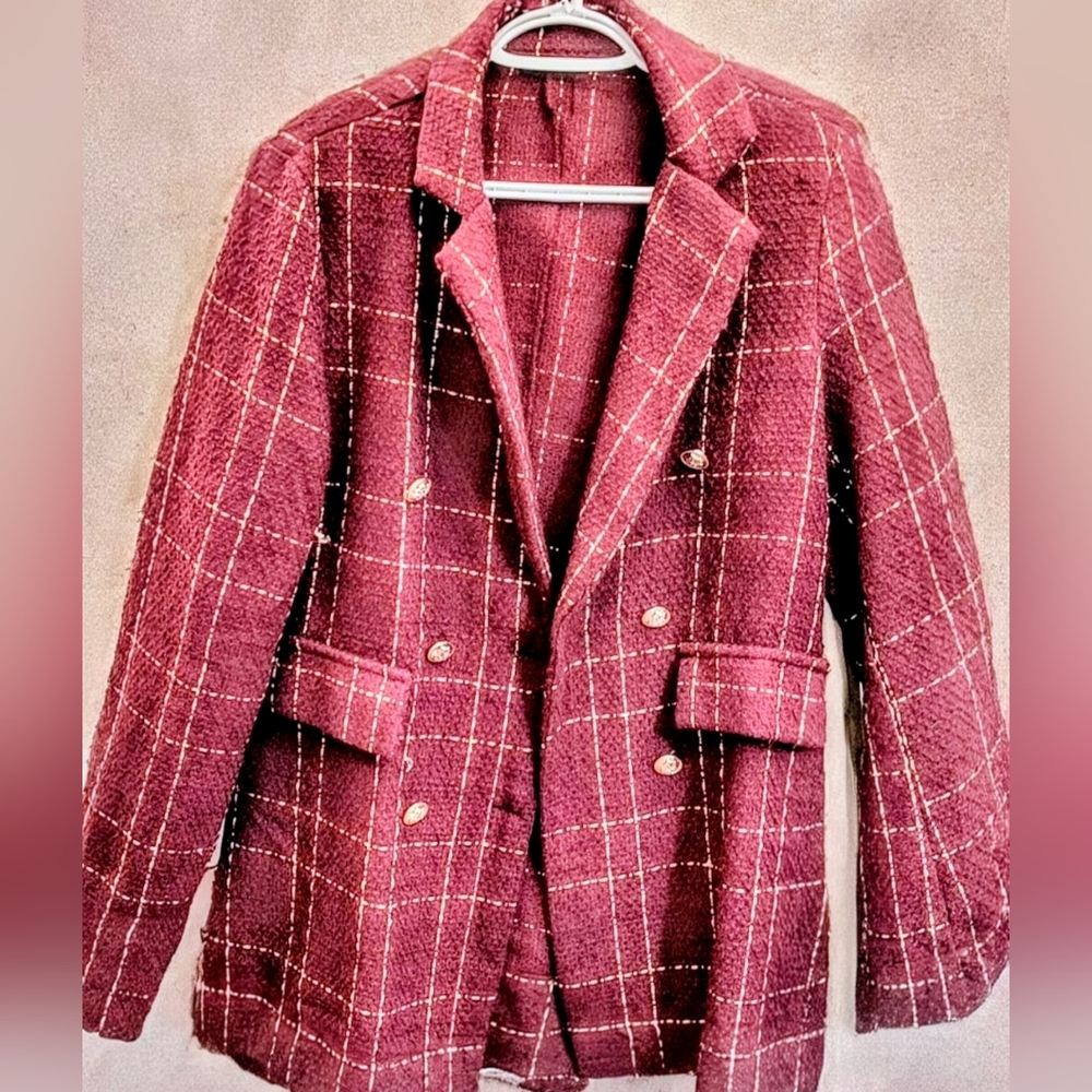 Burgundy/Maroon Women's Plaid Blazer [Small-Medium]